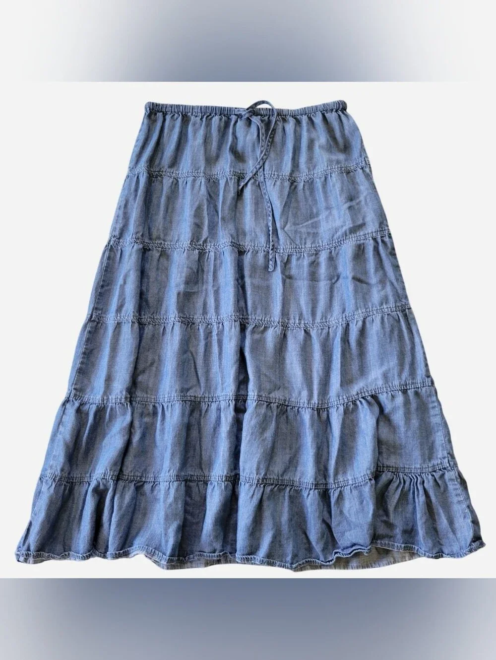 Velvet Heart | Blue Tiered Maxi Skirt with Drawstring Waist
